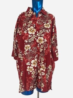 Men's Red Floral Casual Button-Down Shirt